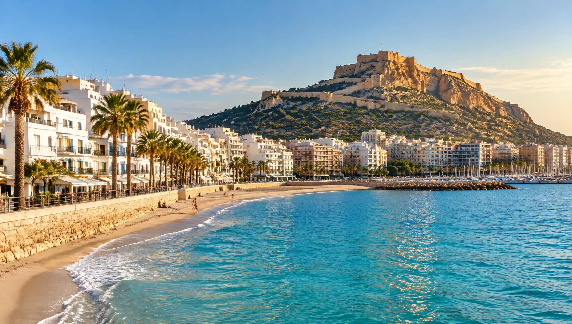 Playa y castillo de Santa Bárbara en Alicante
